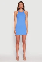 Womens Ribbed Knit Mini Tank Dress, Blue, Size M