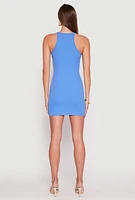 Womens Ribbed Knit Mini Tank Dress, Blue, Size M