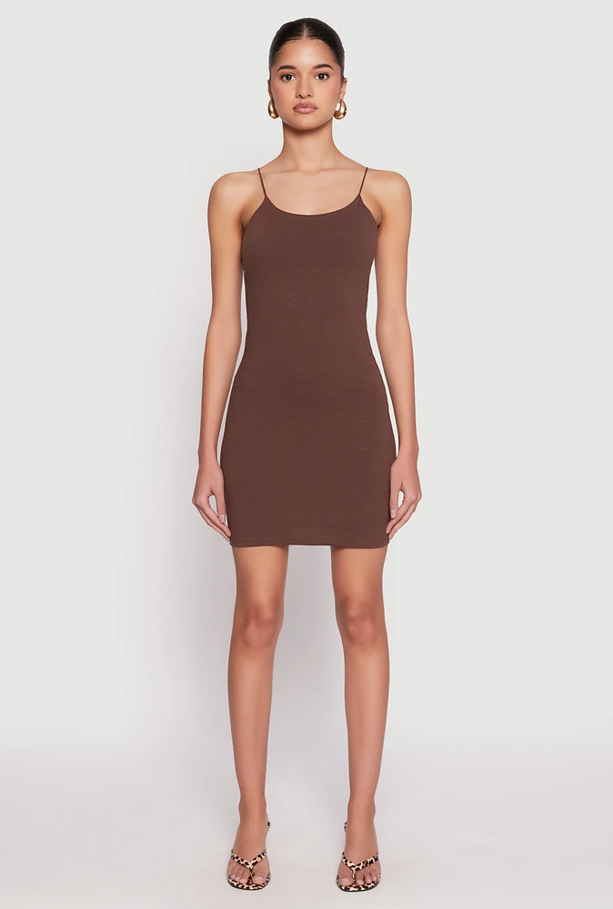Womens Scoop Neck Cami Bodycon Dress, Brown,