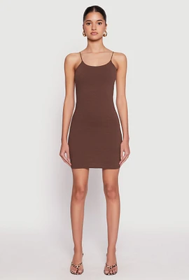 Womens Scoop Neck Cami Bodycon Dress, Brown,