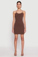 Womens Scoop Neck Cami Bodycon Dress, Brown,