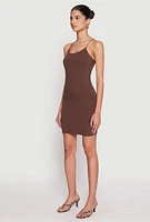 Womens Scoop Neck Cami Bodycon Dress, Brown,