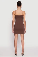 Womens Scoop Neck Cami Bodycon Dress, Brown,