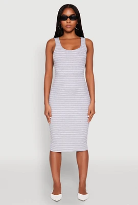 Womens Striped Scoop Neck Midi Dress, Grey, Size M