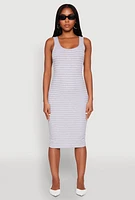 Womens Striped Scoop Neck Midi Dress, Grey, Size M