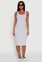 Womens Striped Scoop Neck Midi Dress, Grey, Size M