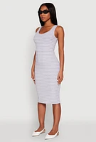 Womens Striped Scoop Neck Midi Dress, Grey, Size M