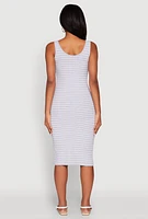 Womens Striped Scoop Neck Midi Dress, Grey, Size M