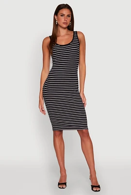 Womens Striped Scoop Neck Midi Dress,