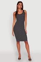 Womens Striped Scoop Neck Midi Dress,