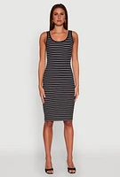 Womens Striped Scoop Neck Midi Dress,