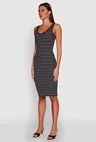 Womens Striped Scoop Neck Midi Dress,
