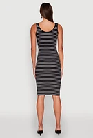 Womens Striped Scoop Neck Midi Dress,