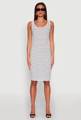Womens Striped Scoop Neck Midi Dress,