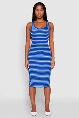 Womens Striped Scoop Neck Midi Dress,