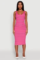 Womens Striped Scoop Neck Midi Dress, Pink, Size M