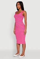 Womens Striped Scoop Neck Midi Dress, Pink, Size M