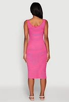 Womens Striped Scoop Neck Midi Dress, Pink, Size M
