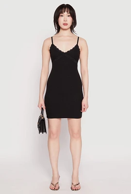 Womens Lace Trim Cami Mini Dress, Black, Size M