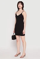 Womens Lace Trim Cami Mini Dress, Black, Size M