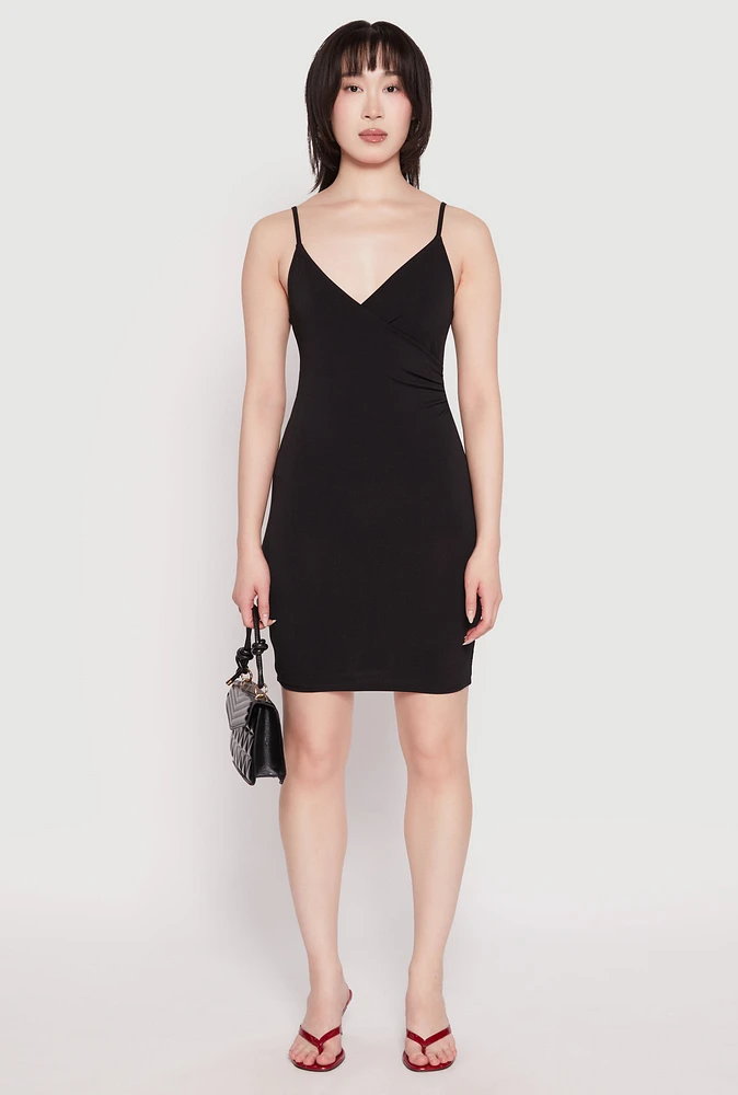 Womens Crepe Knit Cami Wrap Dress, S