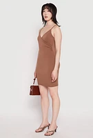 Womens Crepe Knit Cami Wrap Dress, Brown, Size S