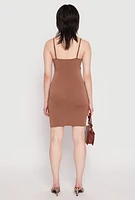 Womens Crepe Knit Cami Wrap Dress, Brown, Size S