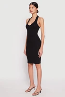 Womens Ribbed Knit Halter Midi Dress, Black, Size S