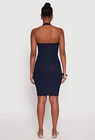Womens Ribbed Knit Halter Midi Dress, Blue,