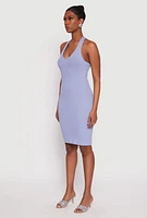 Womens Ribbed Knit Halter Midi Dress, S