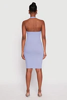 Womens Ribbed Knit Halter Midi Dress, S