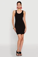 Womens Rib Knit Scoop Neck Tank Mini Dress,