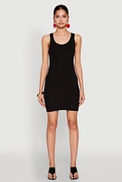 Womens Rib Knit Scoop Neck Tank Mini Dress,