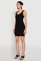 Womens Rib Knit Scoop Neck Tank Mini Dress,