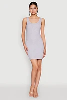 Womens Rib Knit Scoop Neck Tank Mini Dress, Grey, Size S