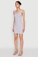 Womens Rib Knit Scoop Neck Tank Mini Dress, Grey, Size S
