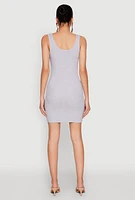 Womens Rib Knit Scoop Neck Tank Mini Dress, Grey, Size S