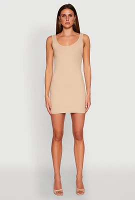 Womens Rib Knit Scoop Neck Tank Mini Dress,