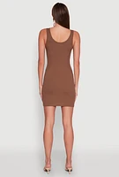 Womens Rib Knit Scoop Neck Tank Mini Dress, Brown, Size L