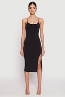 Womens Side Slit Cami Midi Dress, Black,