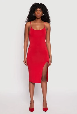 Womens Side Slit Cami Midi Dress, Red, Size M