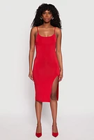 Womens Side Slit Cami Midi Dress, Red, Size S