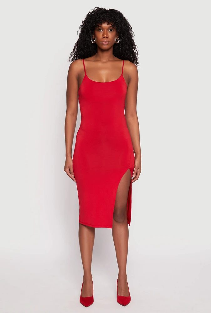 Womens Side Slit Cami Midi Dress, Red,