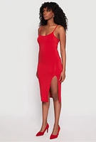 Womens Side Slit Cami Midi Dress, Red,