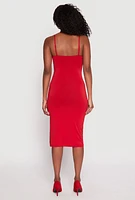 Womens Side Slit Cami Midi Dress, Red, Size S