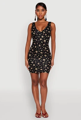 Womens Floral Print Bustier Tank Dress, Black, Size S
