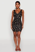 Womens Floral Print Bustier Tank Dress, Black, Size S