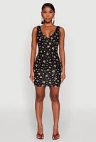 Womens Floral Print Bustier Tank Dress, Black, Size S