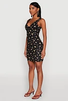 Womens Floral Print Bustier Tank Dress, Black, Size S