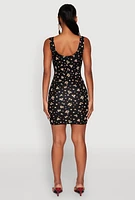 Womens Floral Print Bustier Tank Dress, Black, Size S